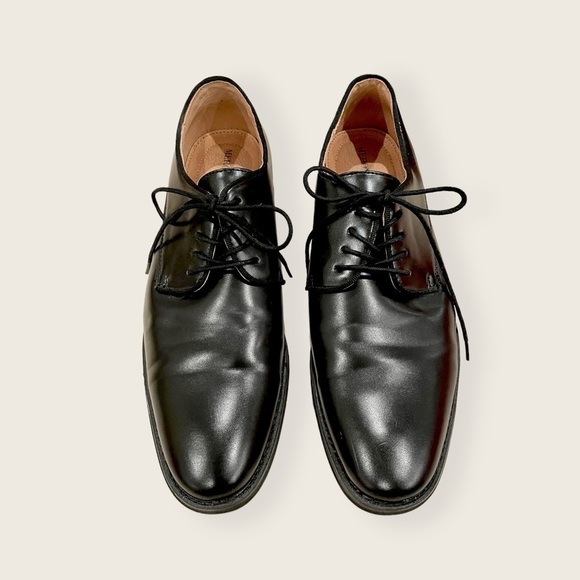Oxford Plain Toe Lace Up Classic Black Leather Formal/Business Casual Dress Shoe - Picture 2 of 6